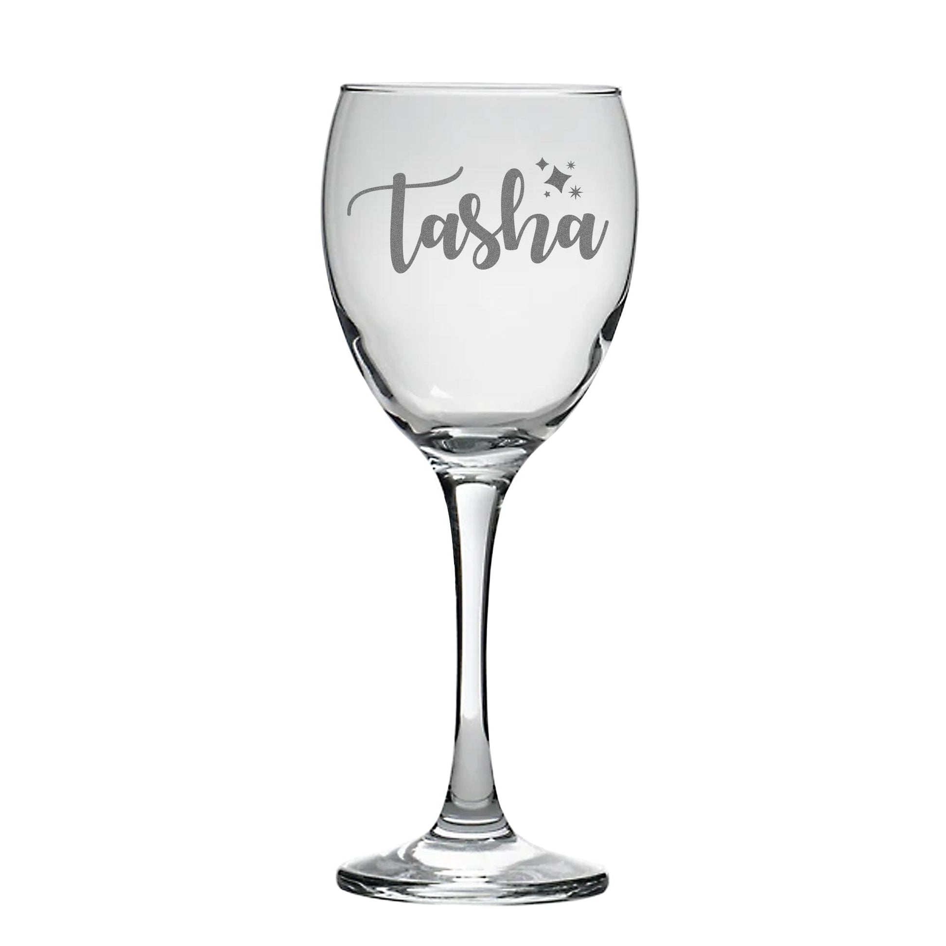 A white background personalised wine glass with stars