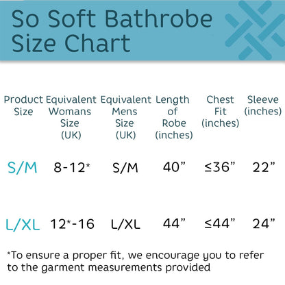 Infographic size chart for so soft dressing gown