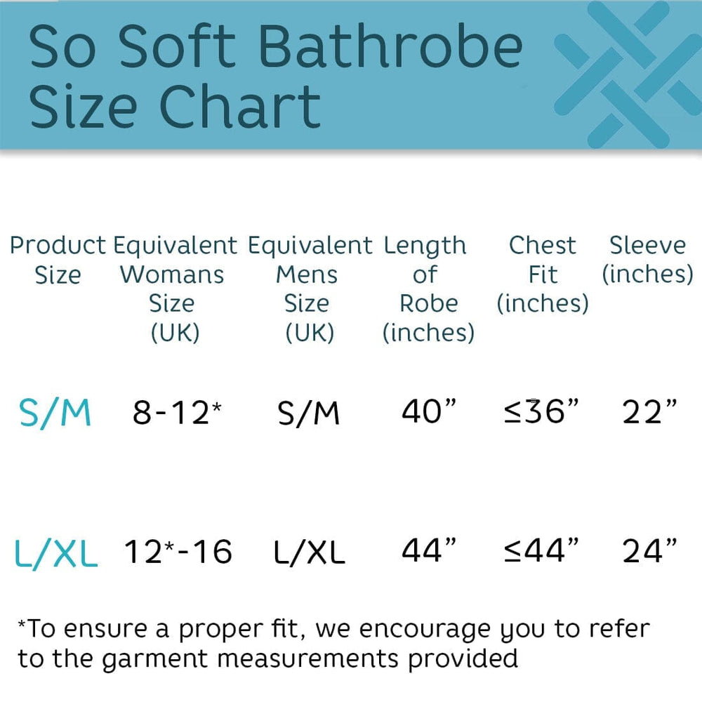 Infographic size chart for so soft dressing gown