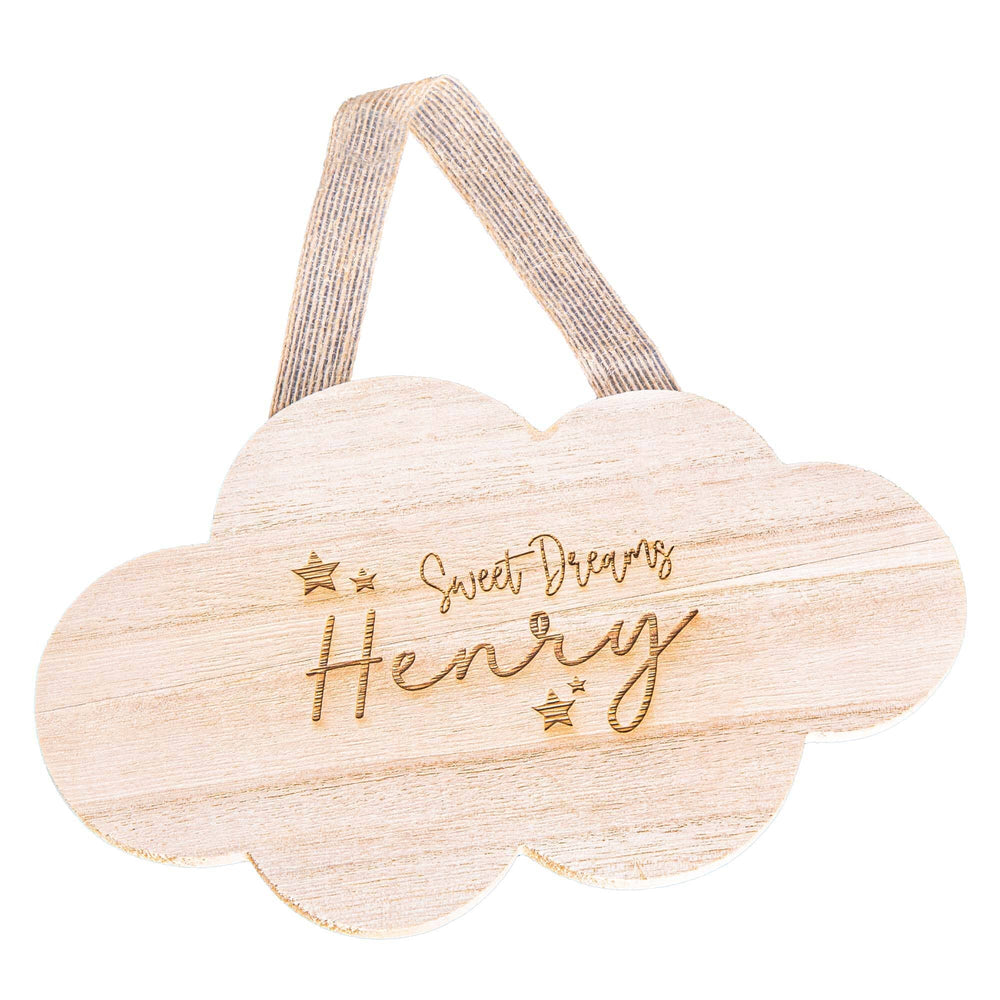Personalised Sweet Dreams Cloud Wooden Sign on white backdrop