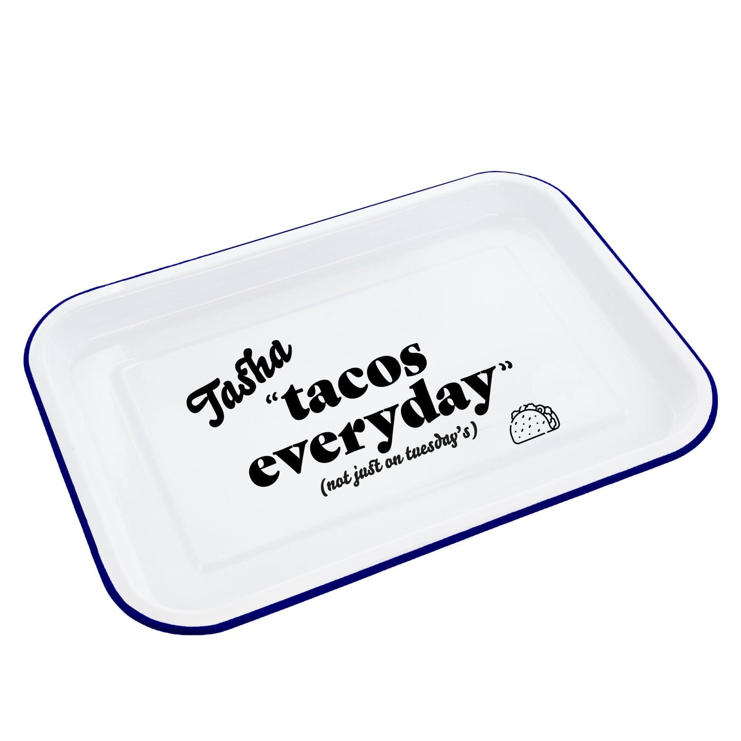 Personalised Tacos Enamel Serving Tray  white backdrop