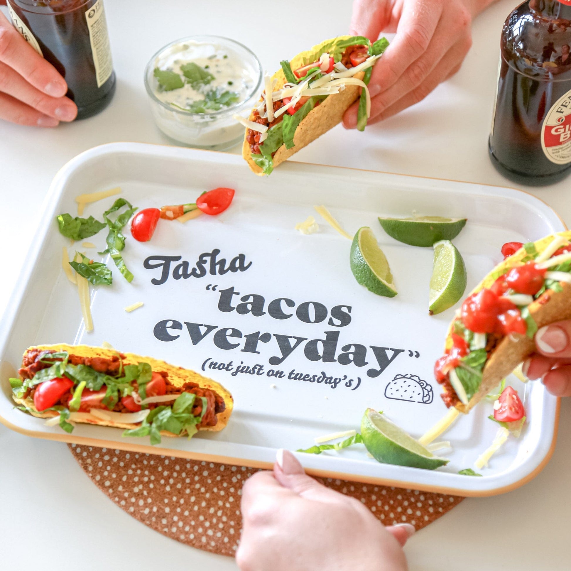 Personalised Tacos Enamel Serving Tray  with tacos around