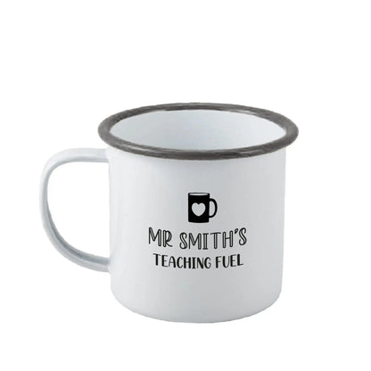 Personalised Teacher Fuel Enamel Mug - Duncan Stewart 1978 Enamel-White-with-Grey-Rim Duncan Stewart 1978