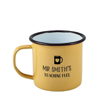 Personalised Teacher Fuel Enamel Mug - Duncan Stewart 1978 Enamel-Mug-Yellow-with-Black-Rim Duncan Stewart 1978