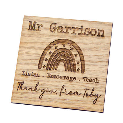 Personalised Teacher Gift, Engraved Rainbow Coaster
