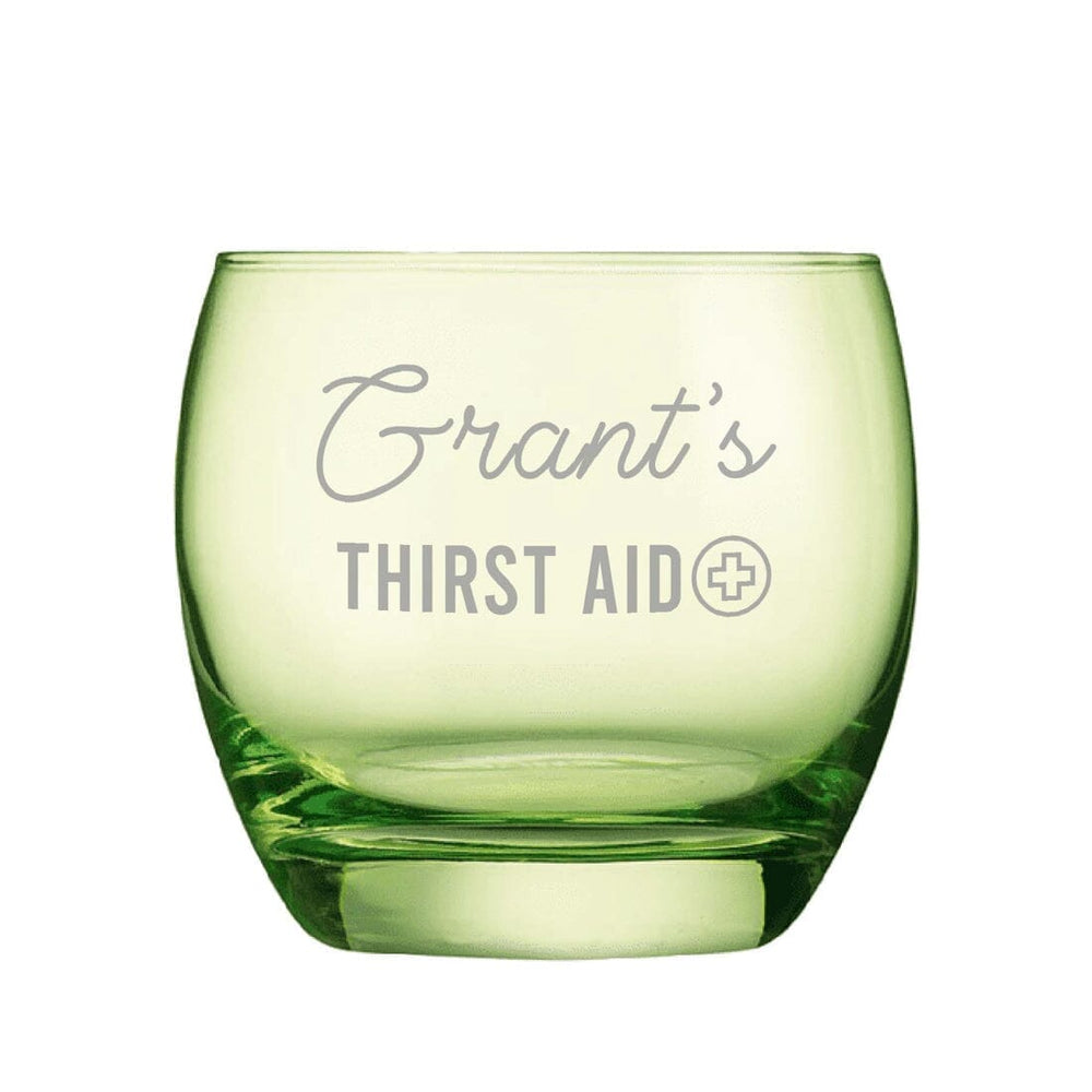 Personalised Thirst Aid Green Whisky Glass White Backdrop