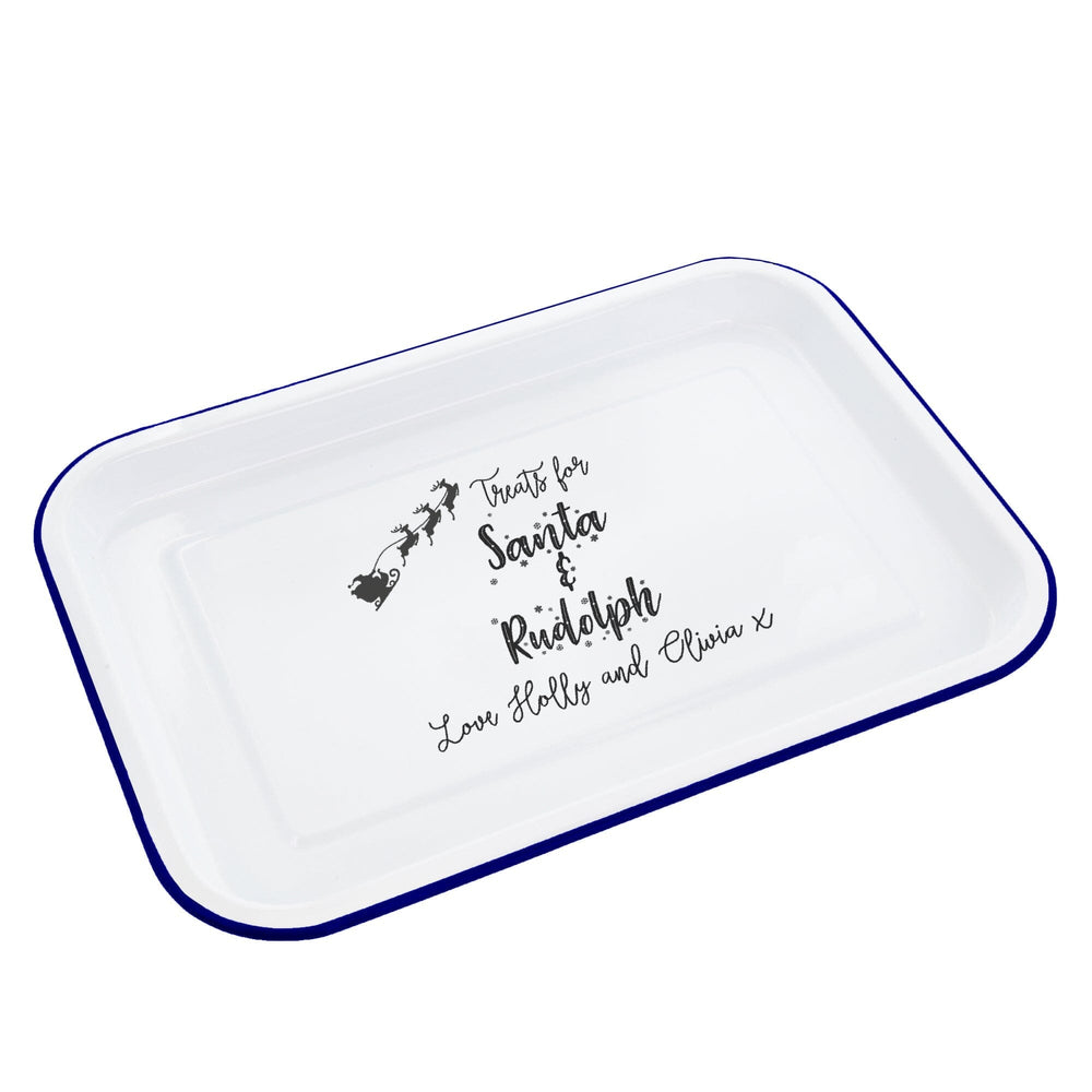 Personalised Treats For Santa Enamel Tray White background