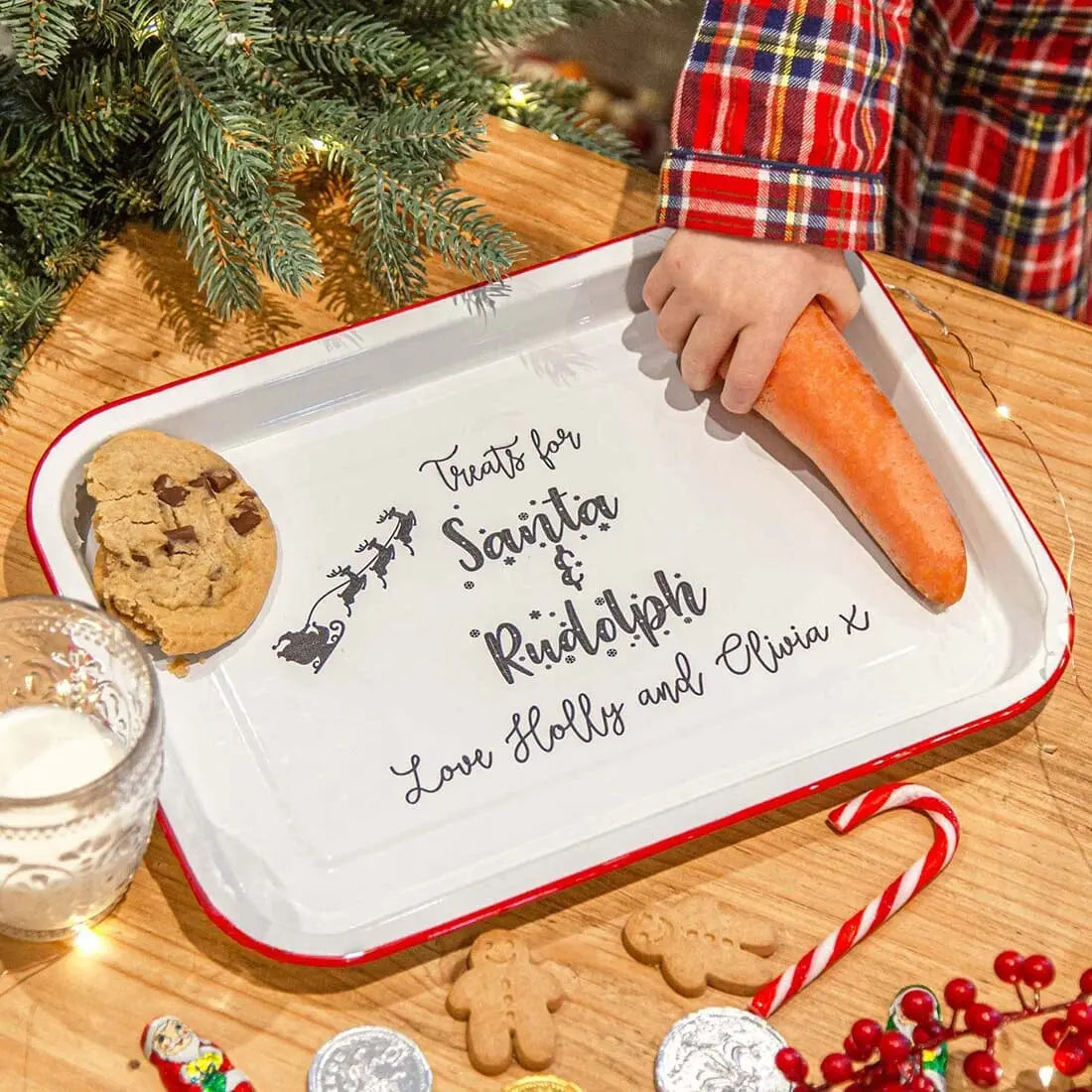 Personalised Treats For Santa Enamel Tray - Duncan Stewart 1978 Enamel-White-with-Yellow-Rim Duncan Stewart 1978