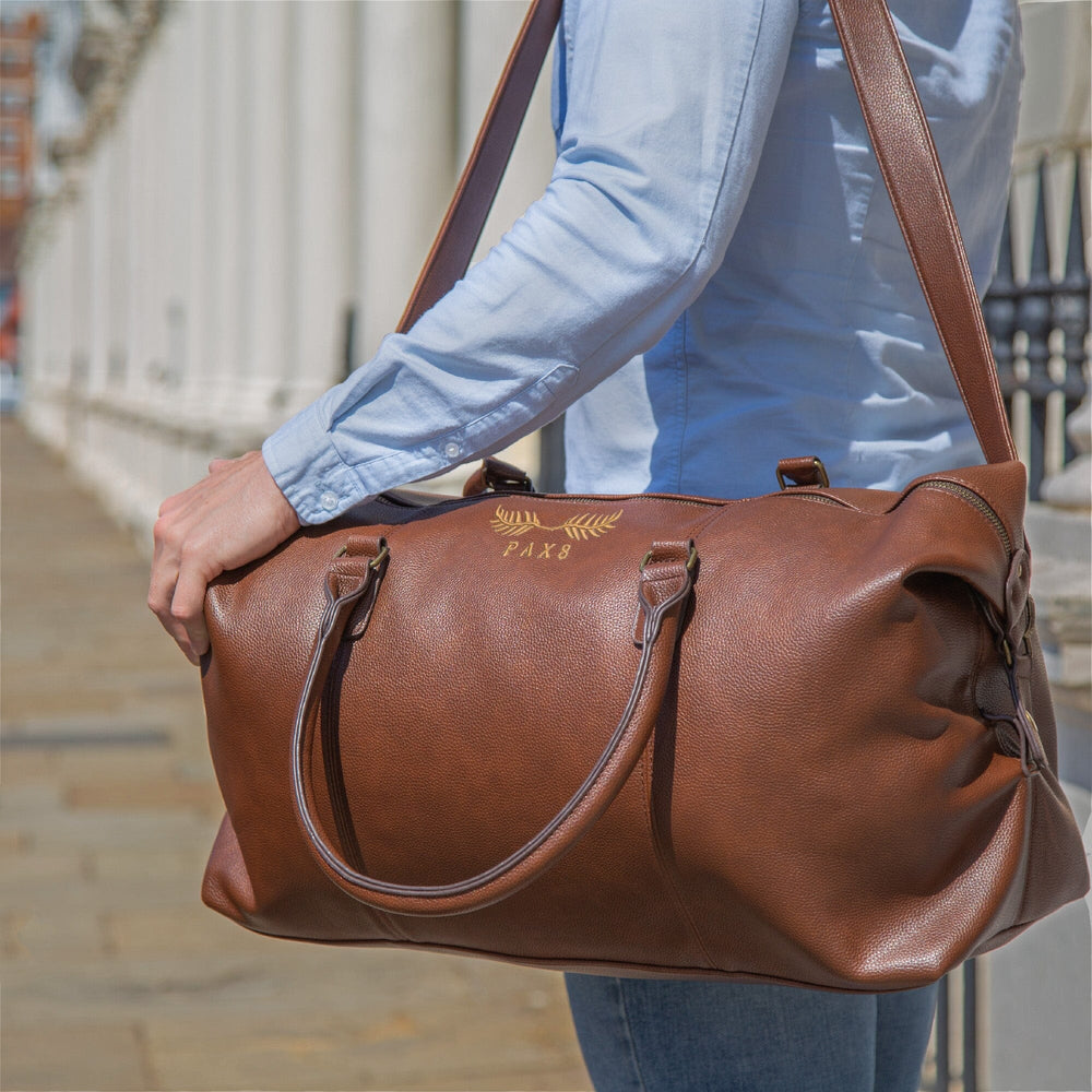faux leather holdall with business logo