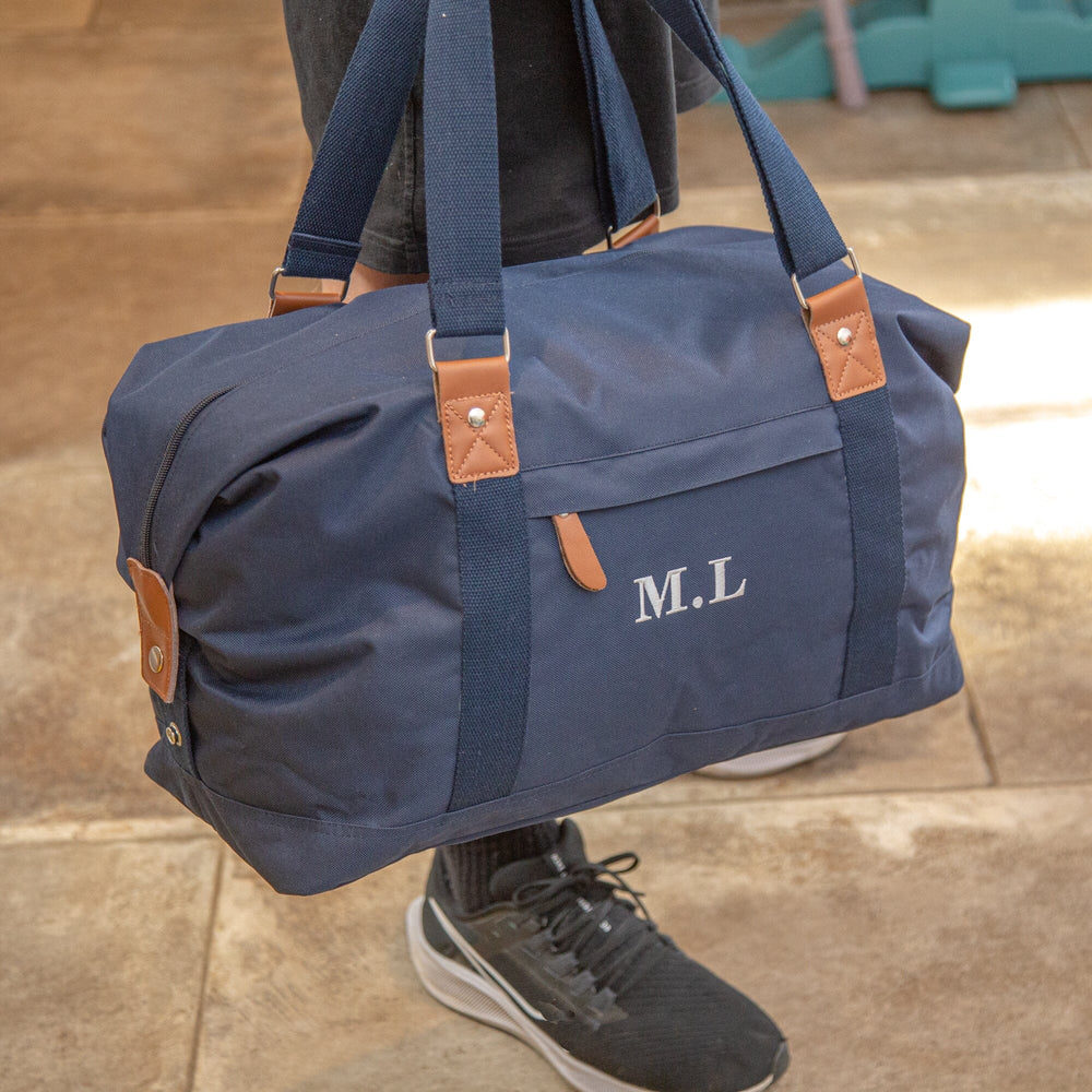 navy blue gym overnighter bag