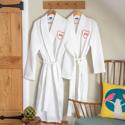 a couple of Personalised Waffle Style Monogrammed Robe with a heart monogram