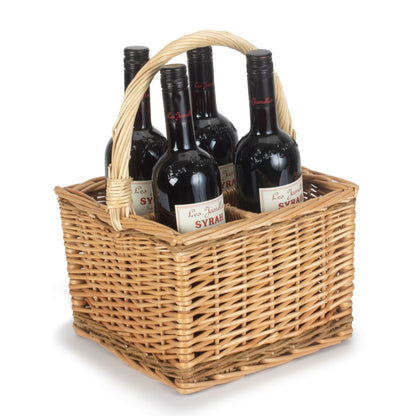 Wicker Wine carrier Basket with four wine bottles 