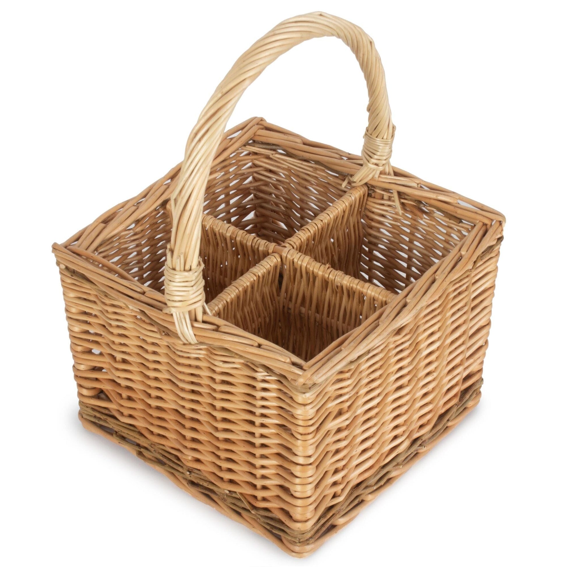 Wicker Wine carrier Basket showing four compartments