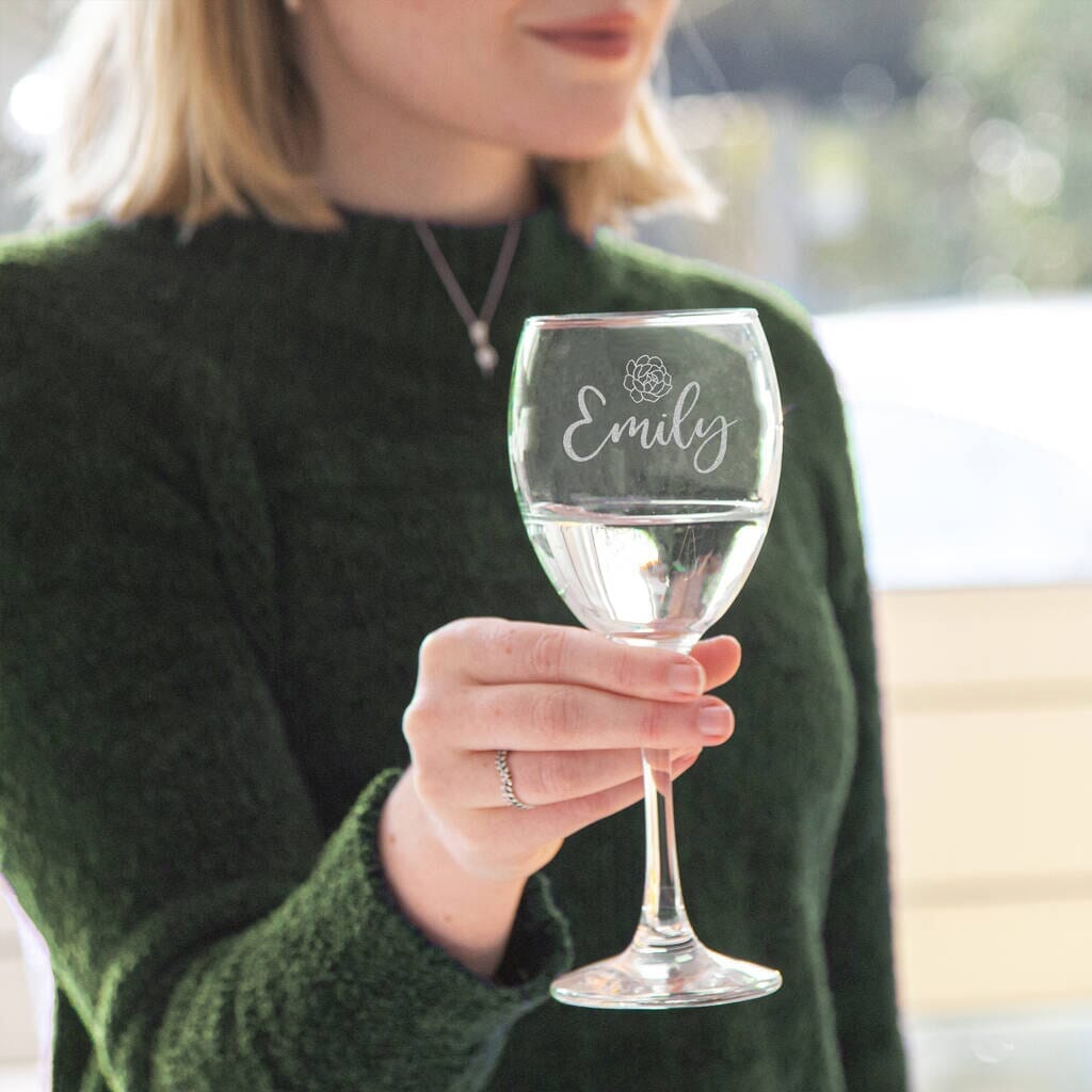 Personalised Wine Glass With Floral Design