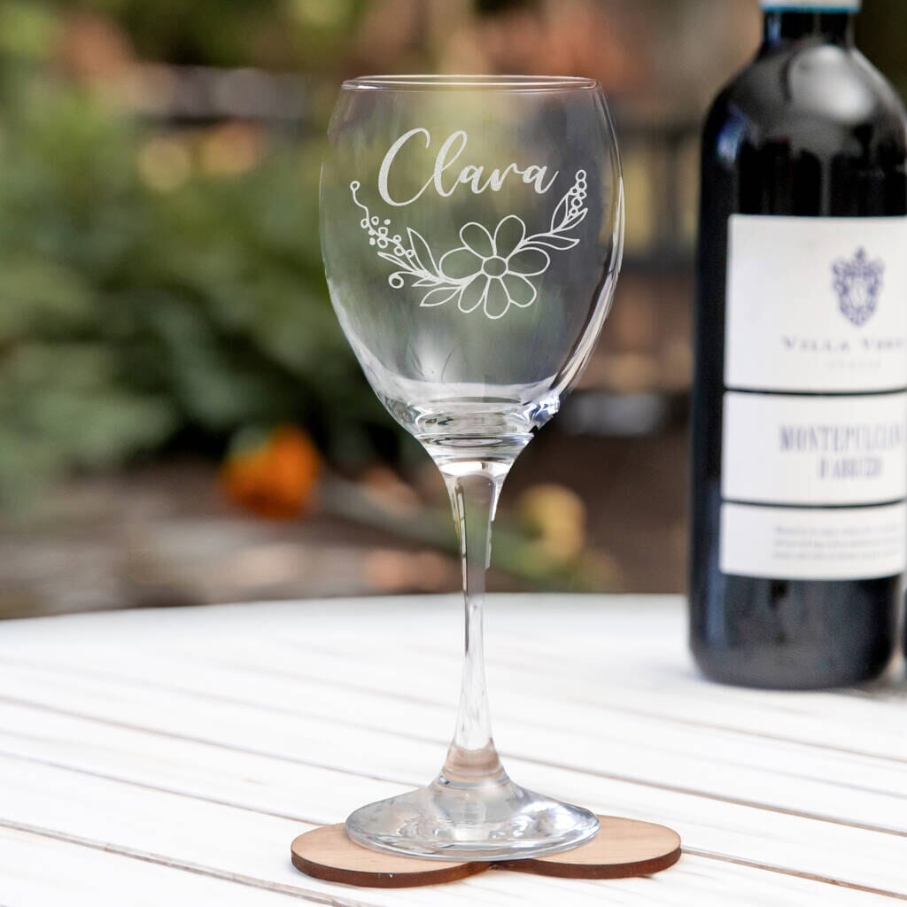 Personalised Wine Glass With Floral Design