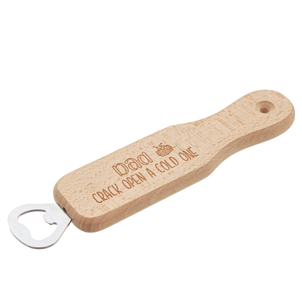 Personalised Wooden Handle Bottle Opener  White Backdrop