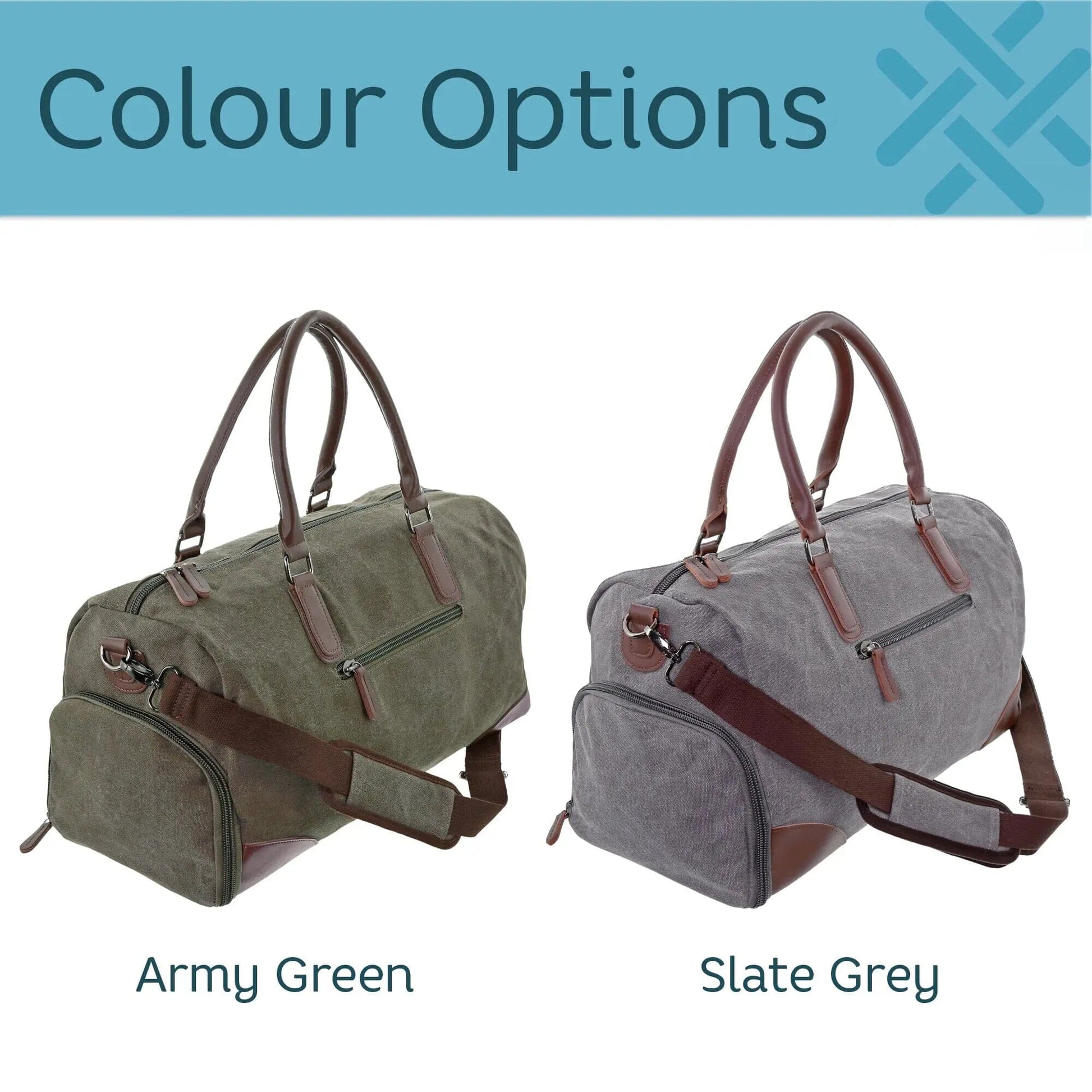 Personalised Vintage Canvas Weekend Holdall Bag colour options