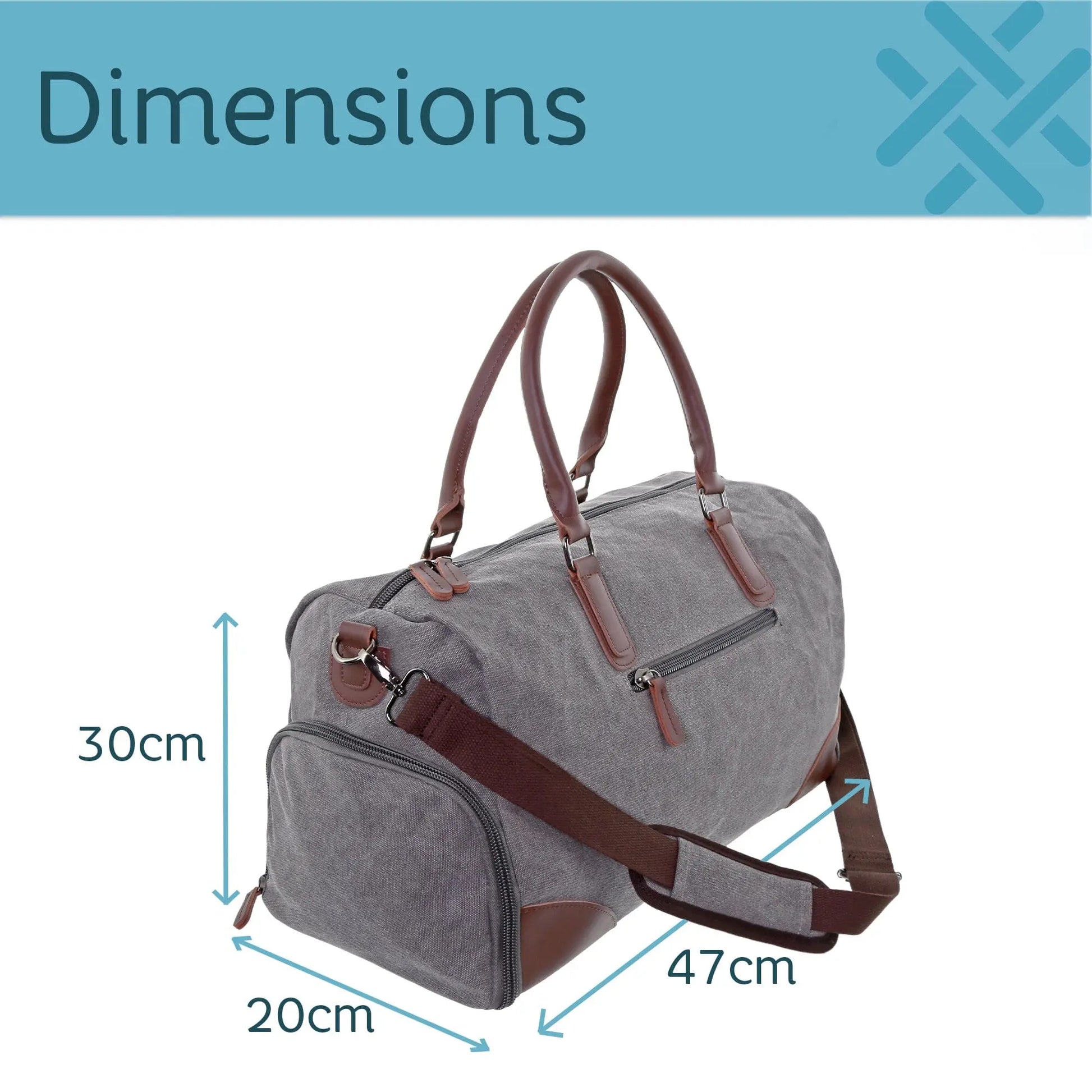 Personalised Vintage Canvas Weekend Holdall Bag dimensions