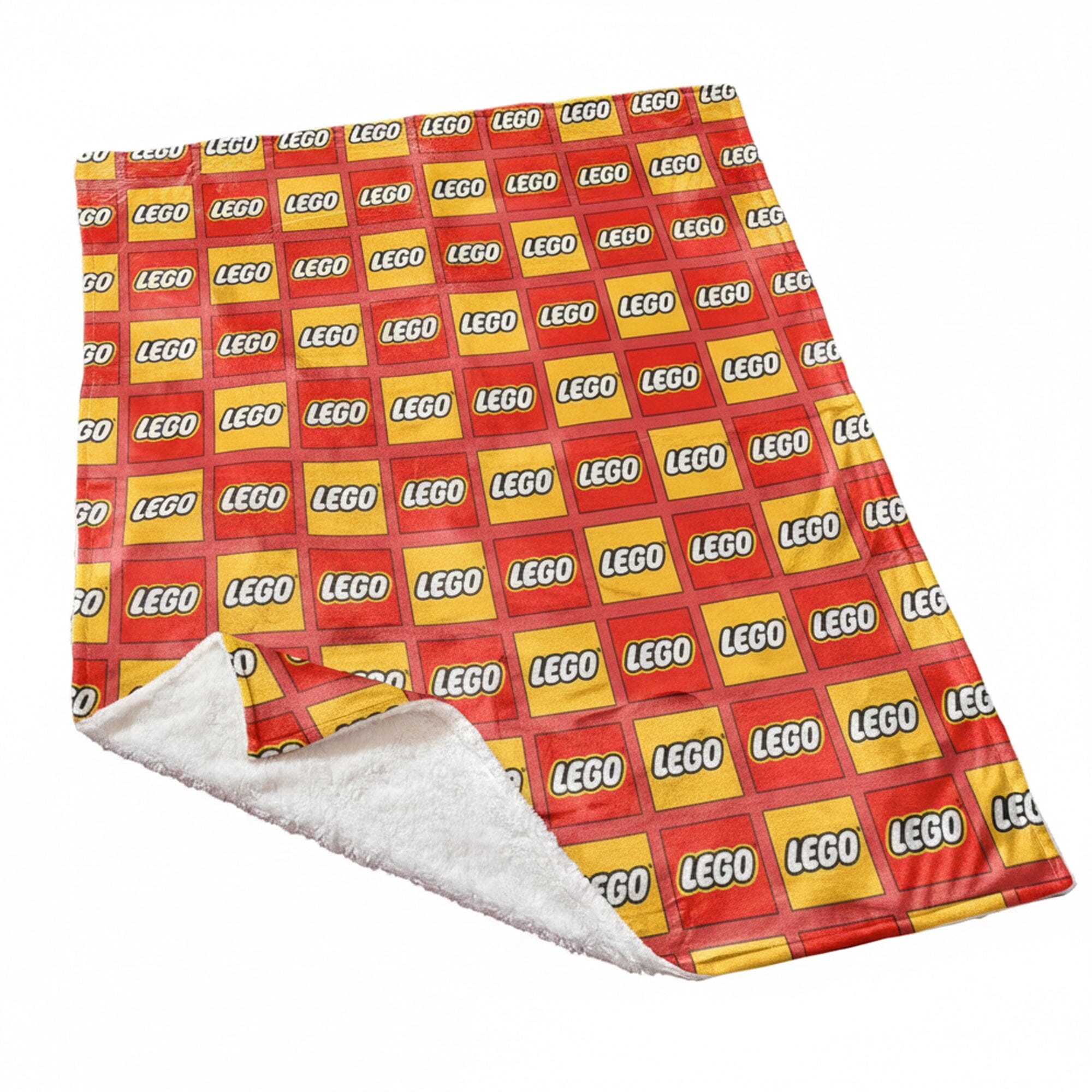 Blanket with LEGO logo pattern on a white background