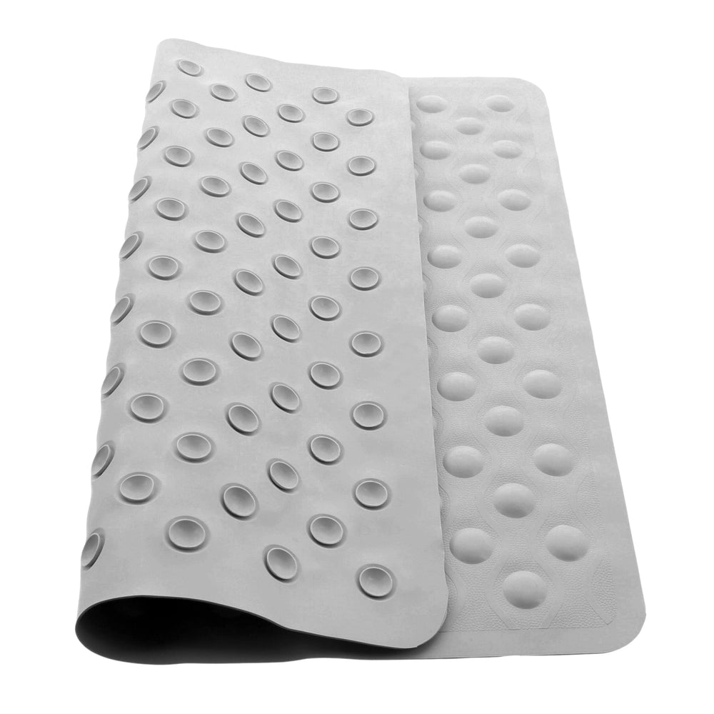 Slate Folded Rubber Bubble Shower Mat on White Backdrop