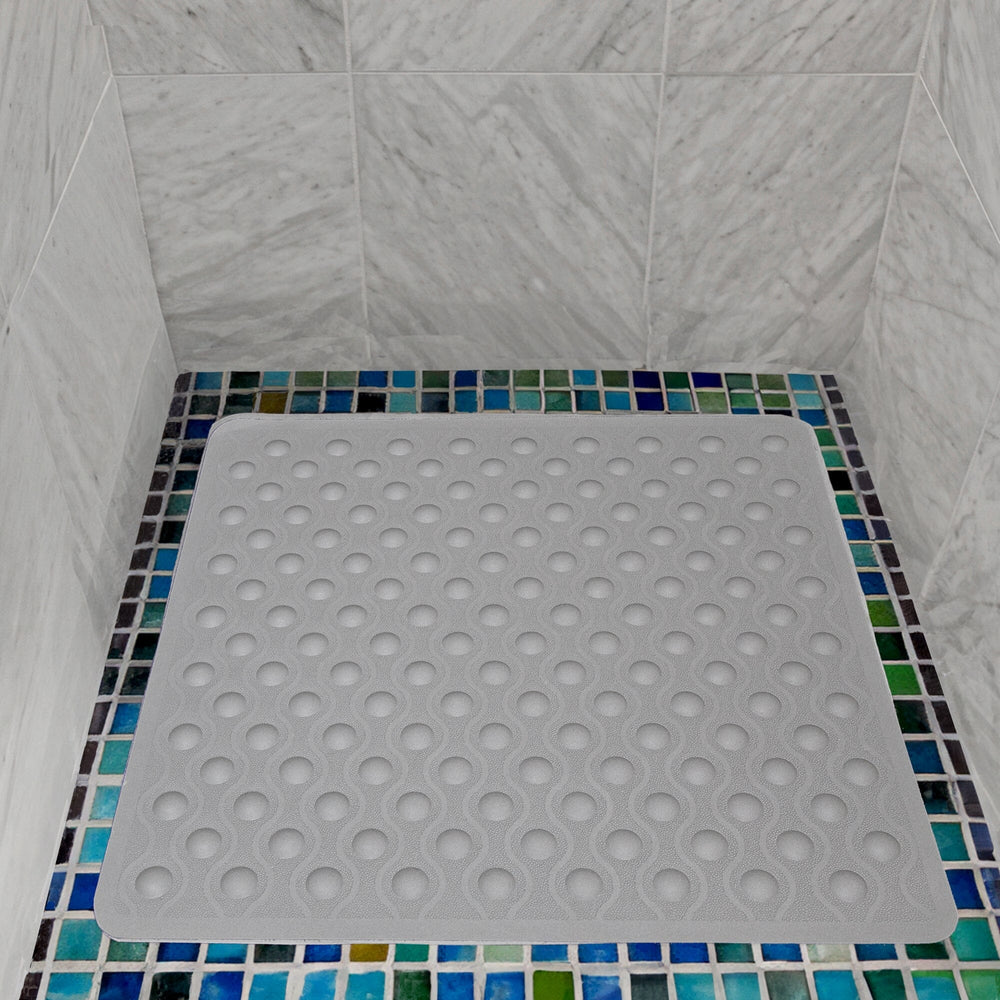 Slate Rubber Bubble Shower Mat in shower