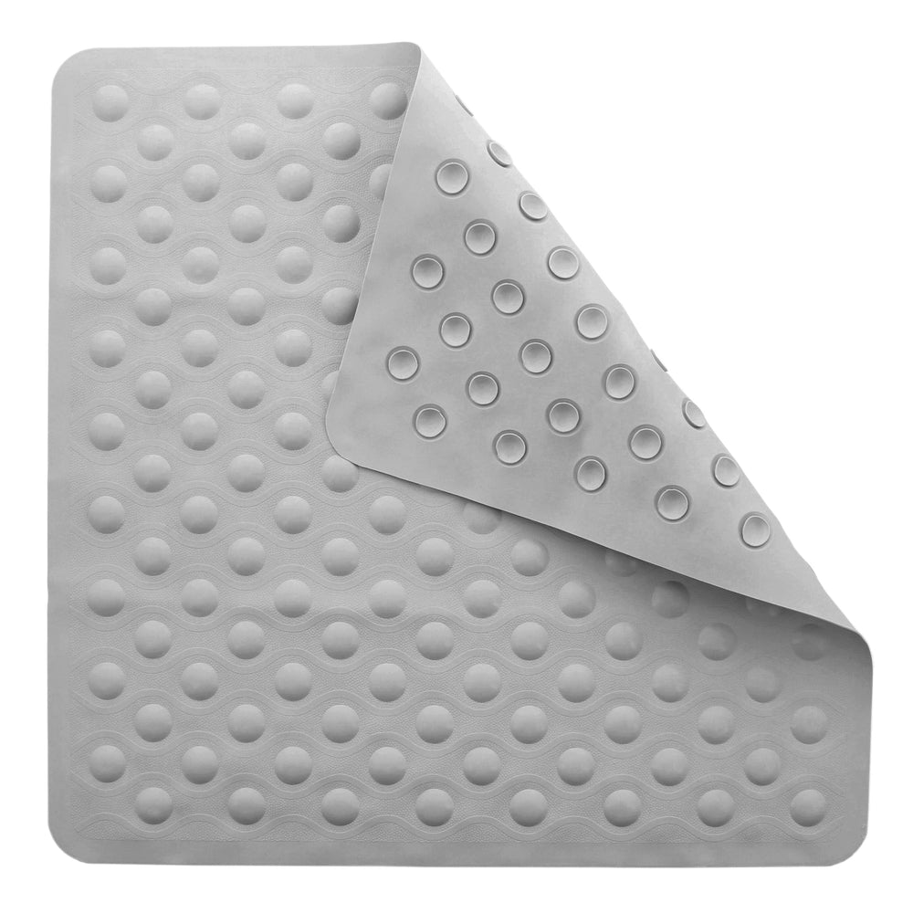 Slate Folded Corner Rubber Bubble Shower Mat on White Backdrop