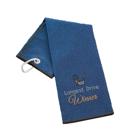 Tri-Fold Golf Towel Embroidered For Longest Drive Competition - Duncan Stewart 1978 Waffle-Navy Duncan Stewart 1978