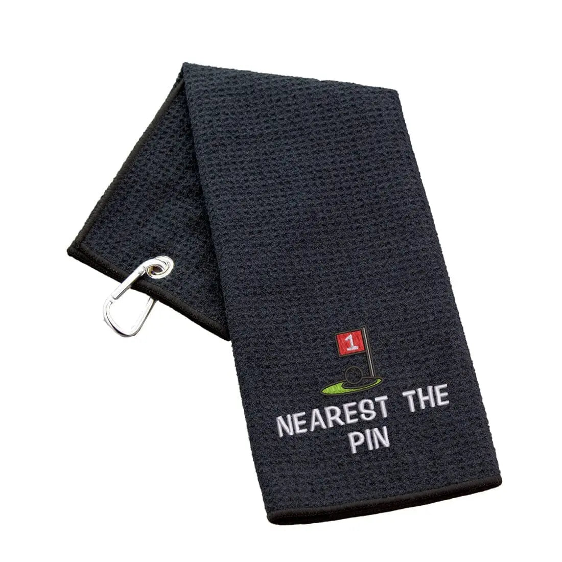 Tri-Fold Golf Towel Embroidered For Nearest The Pin Competition - Duncan Stewart 1978 Waffle-Black Duncan Stewart 1978