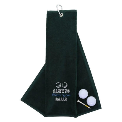 Tri-Fold Golf Towel Embroidered With Cheeky Clean Your Balls Logo Forest  