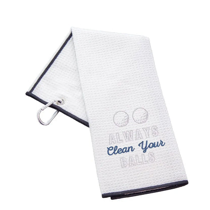 Tri-Fold Golf Towel Embroidered With Cheeky Clean Your Balls Logo - Duncan Stewart 1978 Waffle-White Duncan Stewart 1978