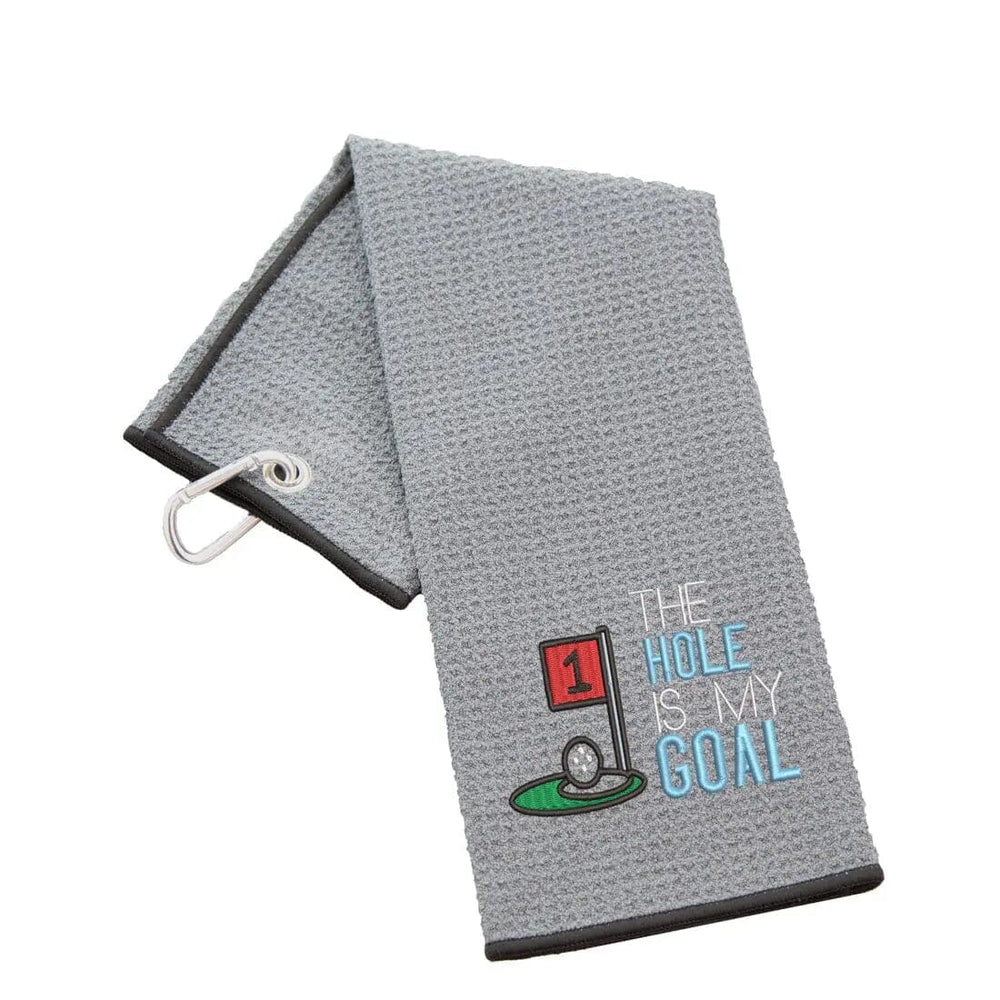 Tri-Fold Golf Towel Embroidered With Hole Is My Goal Logo Waffle Slate  