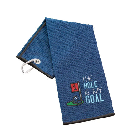 Tri-Fold Golf Towel Embroidered With Hole Is My Goal Logo - Duncan Stewart 1978 Waffle-Navy Duncan Stewart 1978