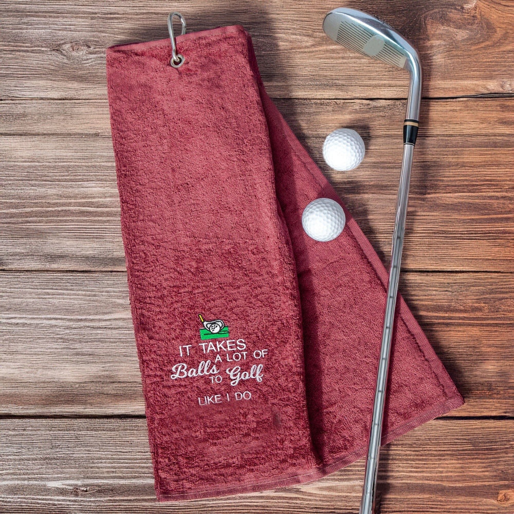 Tri-Fold Golf Towel Embroidered With Takes A Lot Of Balls Logo