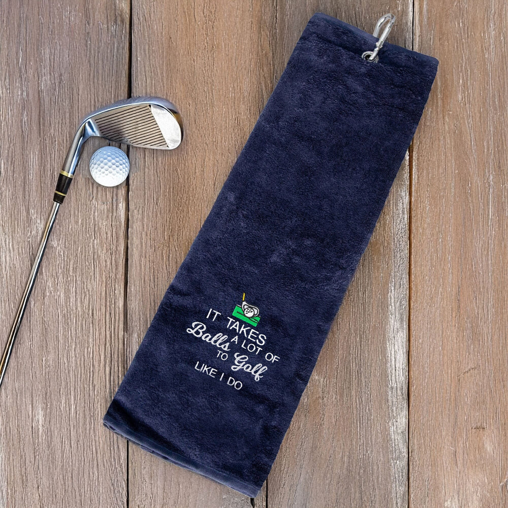 Tri-Fold Golf Towel Embroidered With Takes A Lot Of Balls Logo