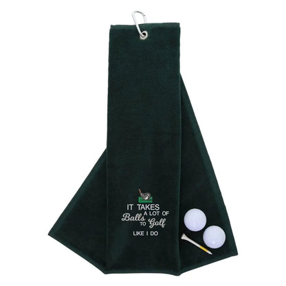 Tri-Fold Golf Towel Embroidered With Takes A Lot Of Balls Logo Forest  