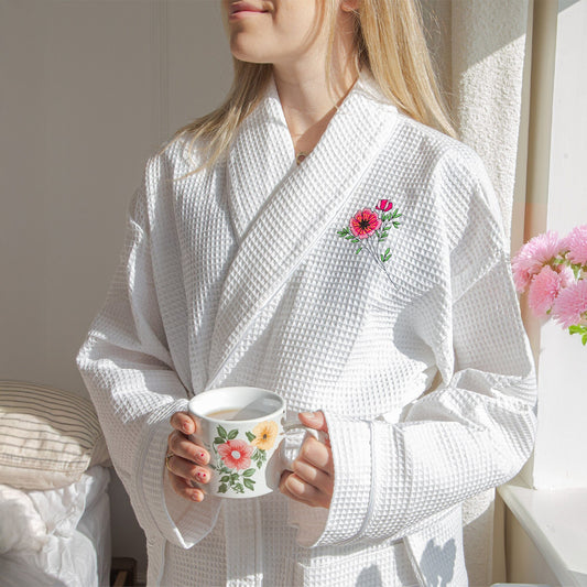 Waffle Dressing Gown with Birth Flower