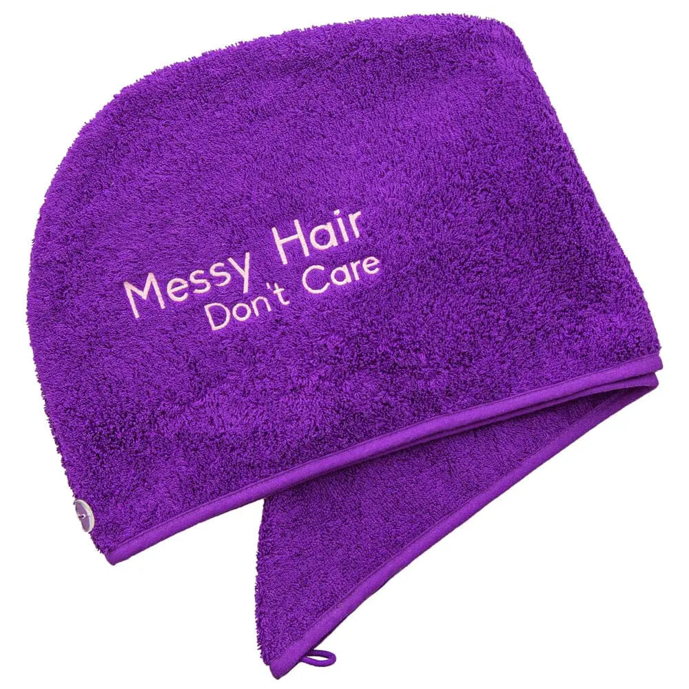 Aztex Luxury Hair Turban Towel Messy Hair Don't Care Logo   