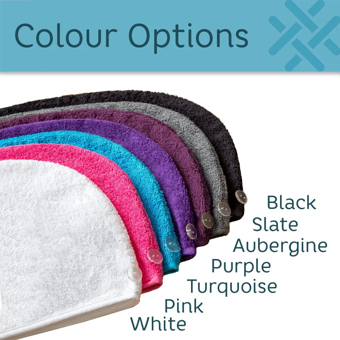 colour range in aztex turban towel for hair