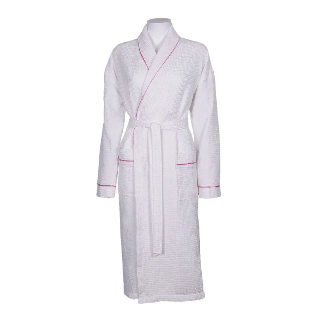 white with pink piping robe