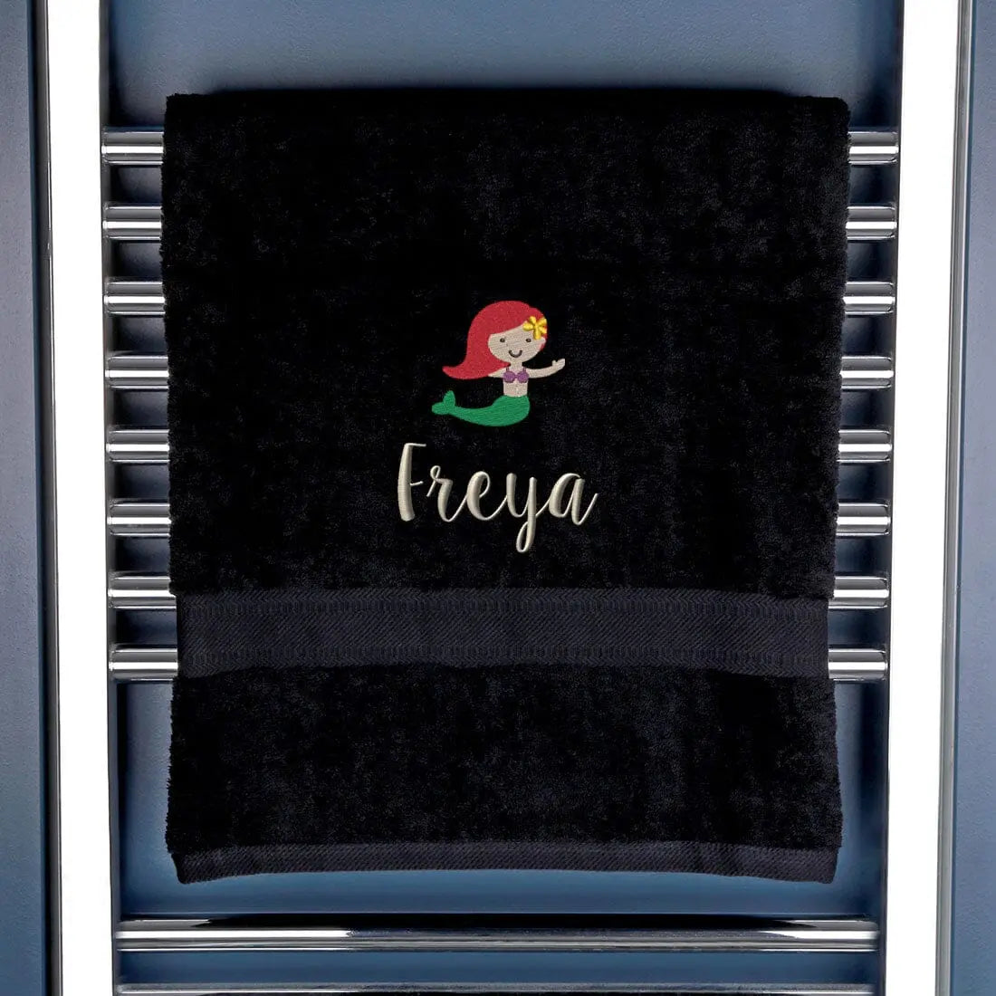 Children's Mermaid Logo Bath Towel Egyptian - Black  