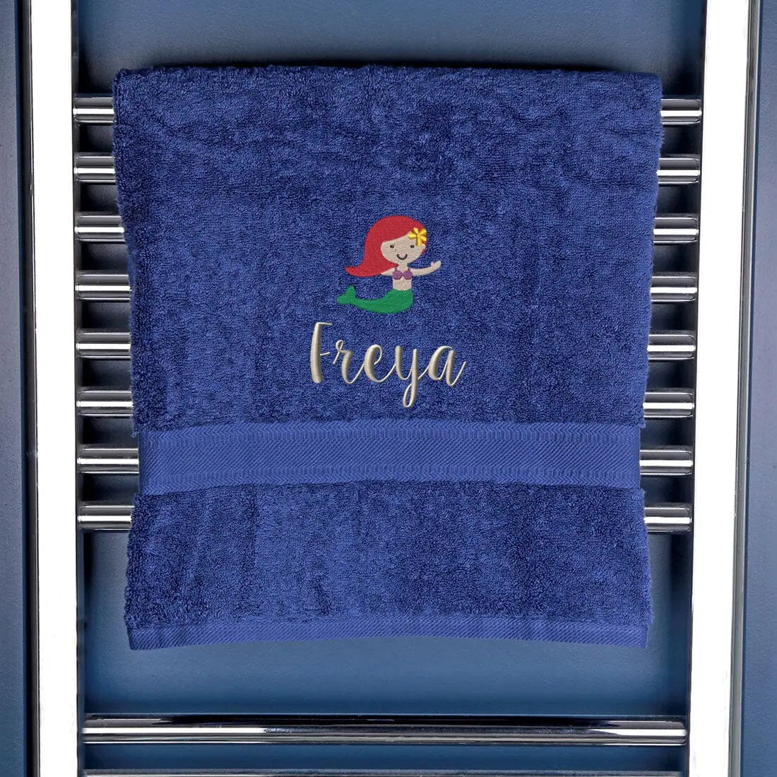Children's Mermaid Logo Bath Towel Egyptian - Navy  