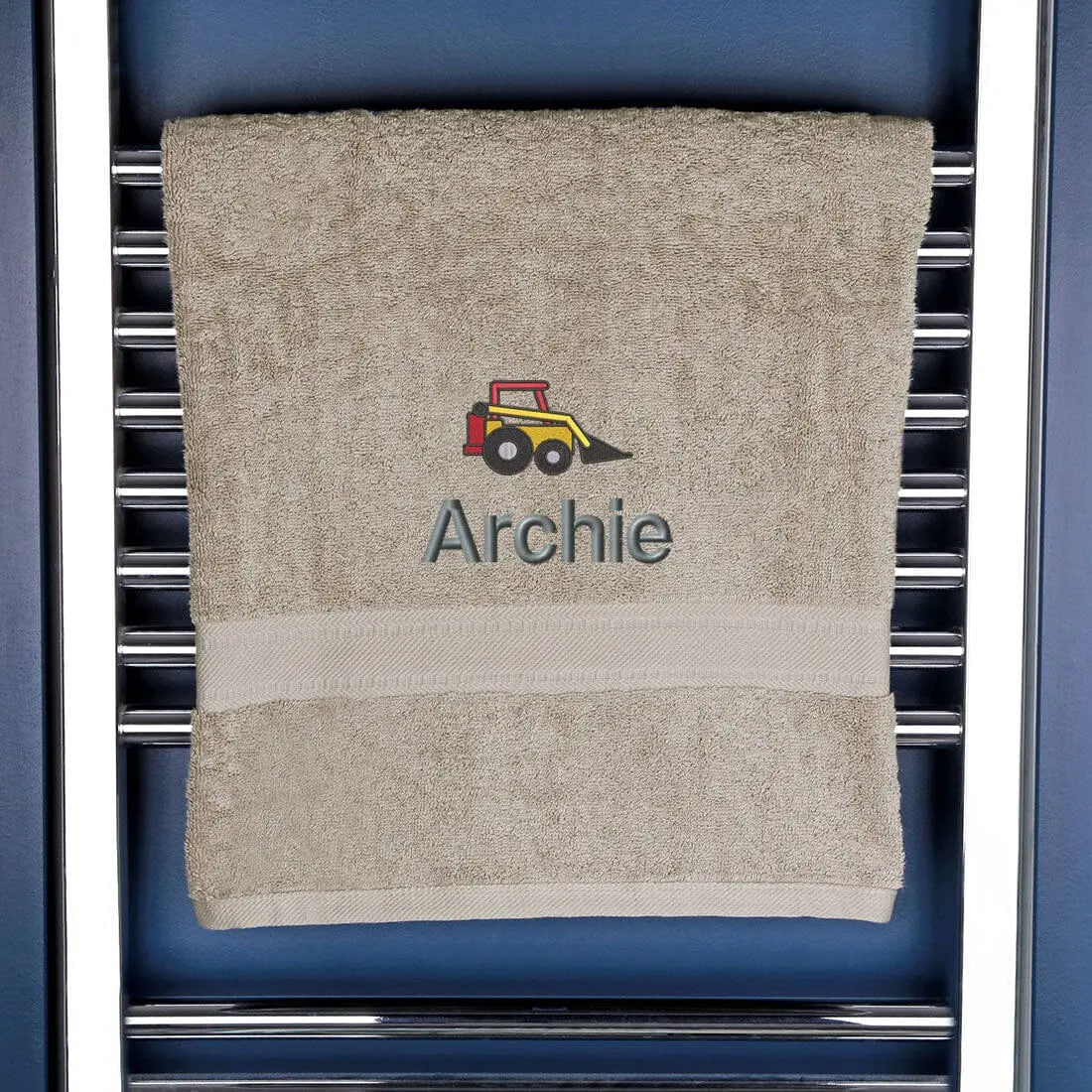 Children's Personalised Digger Bath Towel Egyptian - Natural  