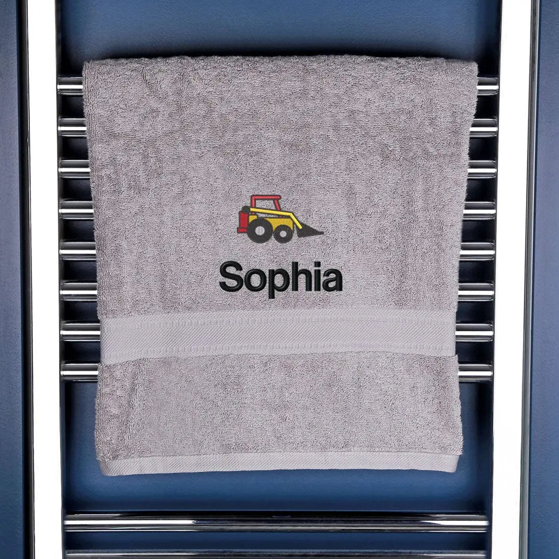 Children's Personalised Digger Bath Towel Egyptian - Silver  