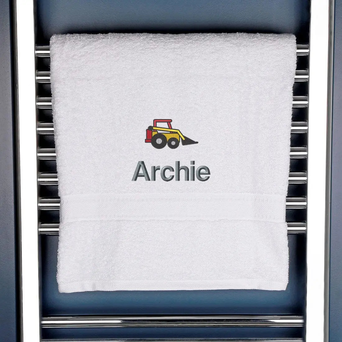 Children's Personalised Digger Bath Towel Egyptian - White  