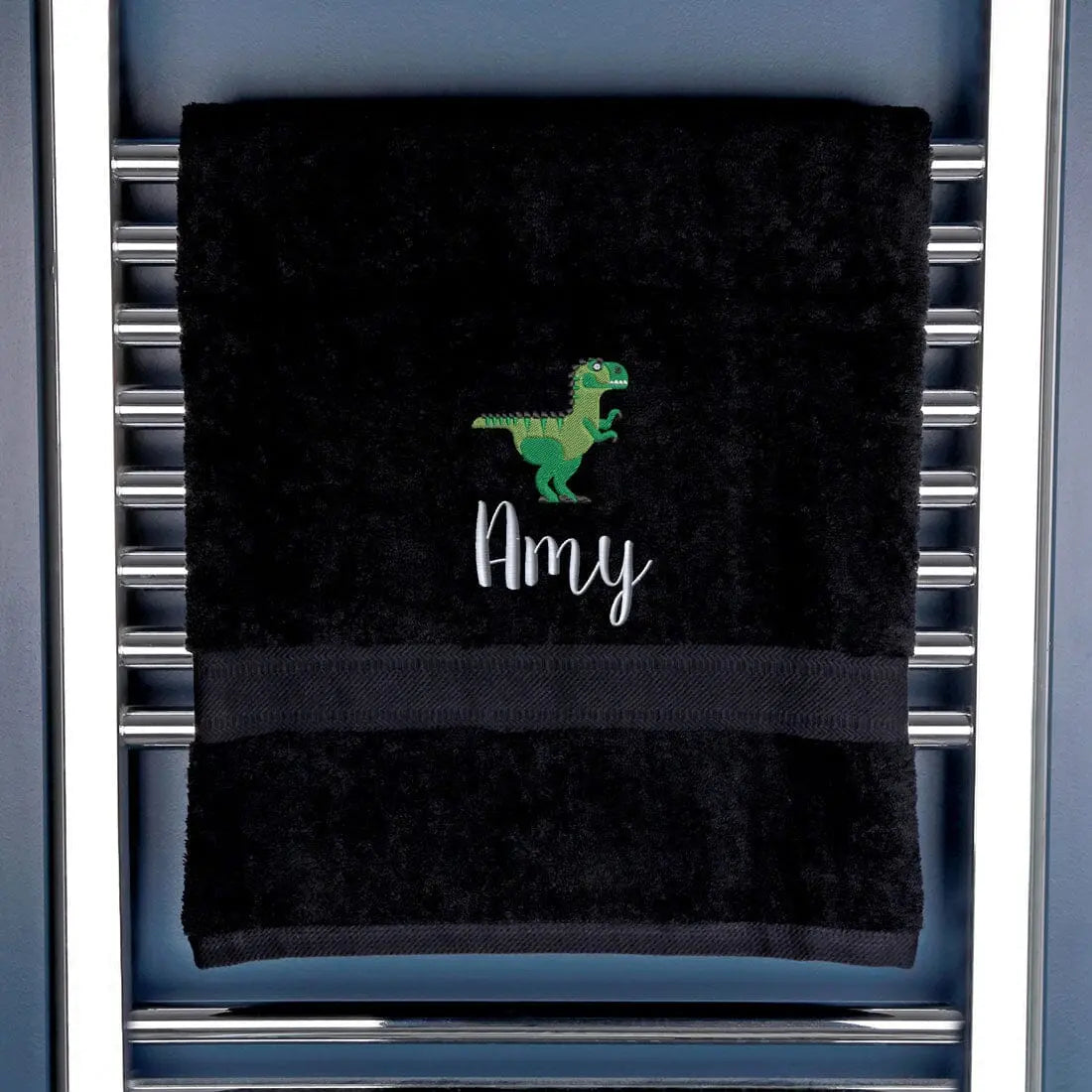 Children's Personalised Dinosaur Bath Towel Egyptian - Black  