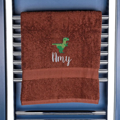 Children's Personalised Dinosaur Bath Towel Egyptian - Chocolate  