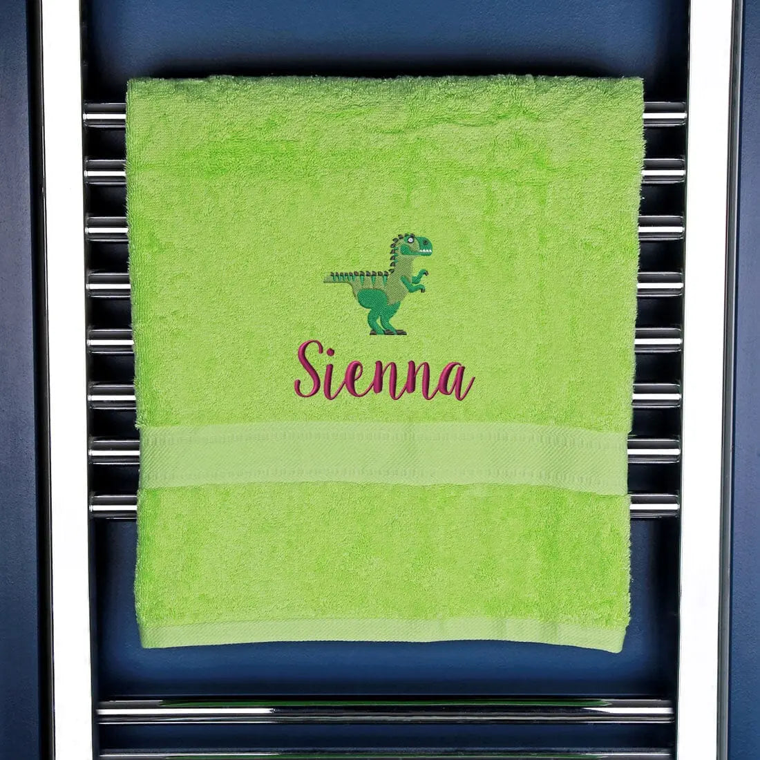 Children's Personalised Dinosaur Bath Towel Egyptian - Lime  
