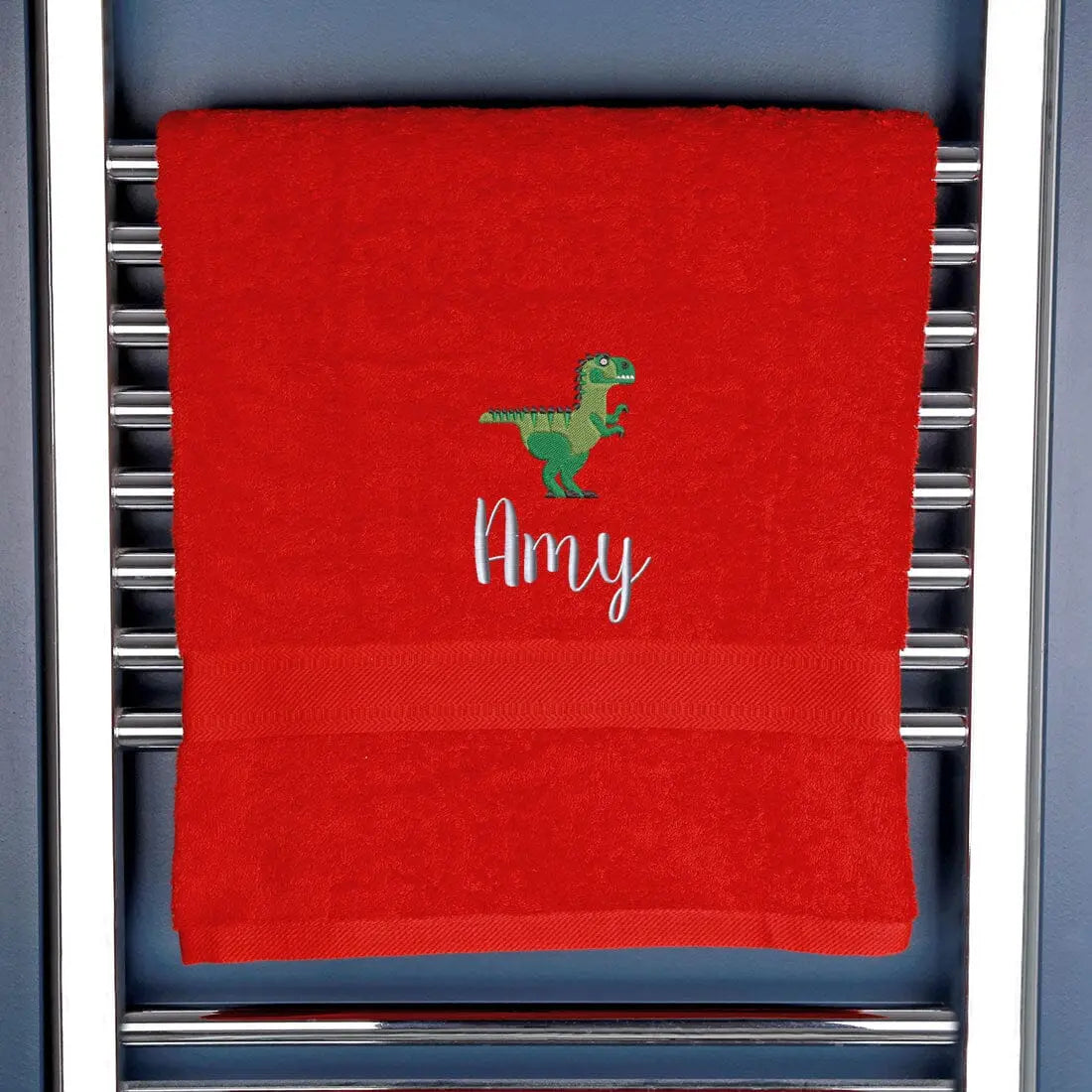 Children's Personalised Dinosaur Bath Towel Egyptian - Red  