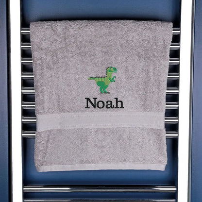 Children's Personalised Dinosaur Bath Towel Egyptian - Silver  