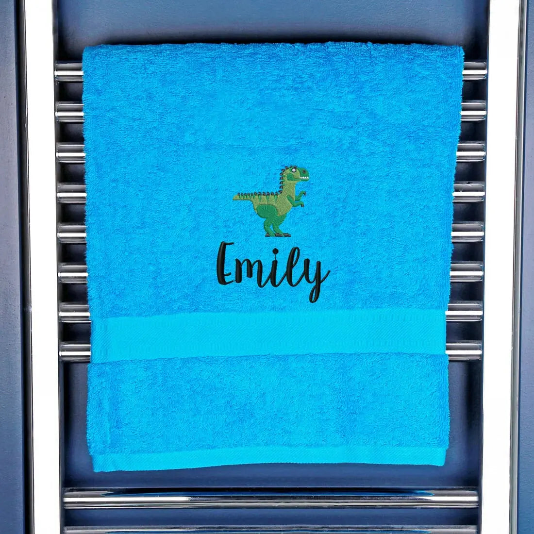 Children's Personalised Dinosaur Bath Towel Egyptian - Turquoise  